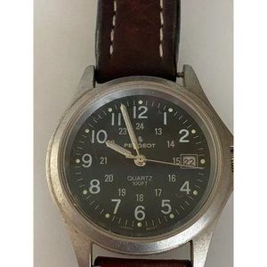 Peugeot Women's Divers Watch Brown Leather Band Black Face